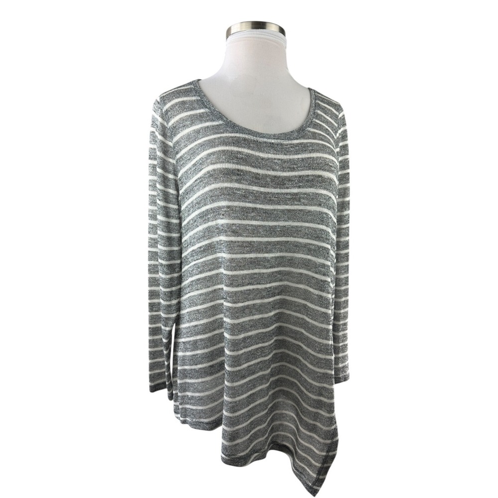 ✨2/$20 NWT Lane Bryant Sheer Metallic Striped Top Silver Shimmer Plus Size 18/20 - Picture 5 of 16
